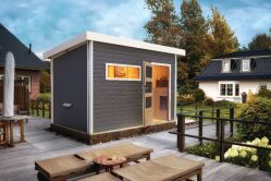 38 mm Saunahaus SKROLLAN 2  / Ofen 9 KW externe Strg esay / terragrau