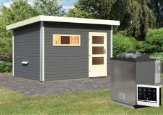 38 mm Saunahaus SKROLLAN 2  / Ofen 9 kW Bio externe Strg easy / terragrau