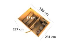 38 mm Saunahaus SKROLLAN 2  / Ofen 9 kW Bio externe Strg easy / terragrau