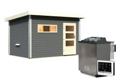 38 mm Saunahaus SKROLLAN 2  / Ofen 9 kW Bio externe Strg easy / terragrau