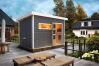 38 mm Saunahaus SKROLLAN 2  / Ofen 9 kW Bio externe Strg easy / terragrau