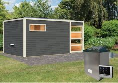 38 mm Saunahaus HYGGE / Ofen 9 KW externe Strg esay / terragrau
