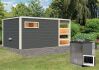 38 mm Saunahaus HYGGE / Ofen 9 kW Bio externe Strg easy / terragrau