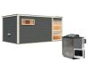 38 mm Saunahaus HYGGE / Ofen 9 kW Bio externe Strg easy / terragrau