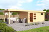 Gartenhaus SAMUEL40 Flachdach 420x280 cm + 300 cm Schleppdach (L), 40mm Doppelnut, 2 Räume, inkl. Boden
