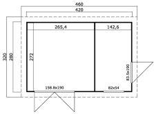 Gartenhaus SAMUEL40 Flachdach 420x280 cm + 400 cm...