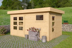 Gartenhaus SAMUEL40 Flachdach 420x280 cm + 400 cm Schleppdach (L), 40mm Doppelnut, 2 Räume, inkl. Boden