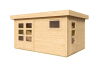 Gartenhaus SAMUEL40 Flachdach 420x280 cm + 400 cm Schleppdach (L), 40mm Doppelnut, 2 Räume, inkl. Boden