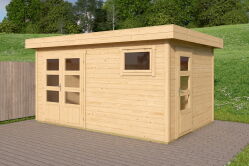 Gartenhaus SAMUEL 28 Flachdach 420x280 cm + 200 cm Schleppdach (L), 28mm, 2 Räume, ohne Boden