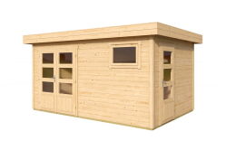 Gartenhaus SAMUEL 28 Flachdach 420x280 cm + 200 cm Schleppdach (L), 28mm, 2 Räume, ohne Boden