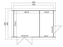 Gartenhaus SAMUEL 28 Flachdach 420x280 cm + 200 cm Schleppdach (L), 28mm, 2 Räume, ohne Boden