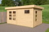 Gartenhaus SAMUEL 28 Flachdach 420x280 cm + 200 cm Schleppdach (L), 28mm, 2 Räume, ohne Boden