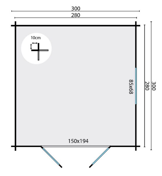 Tuindeco Gartenhaus Blockhütte HALVAR 300 x 300 / 28mm