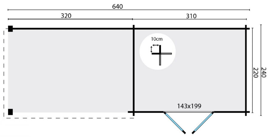Tuindeco Gartenhaus Blockhütte MAJA 640 x 240 / 28mm