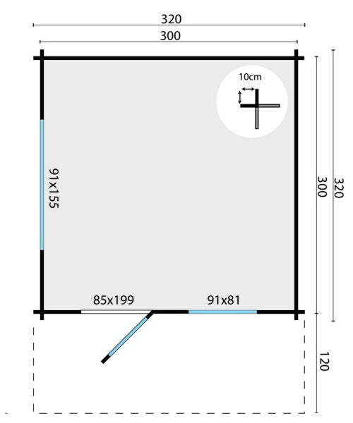 Tuindeco Gartenhaus Blockhütte RIHO 320 x 320 / 40mm