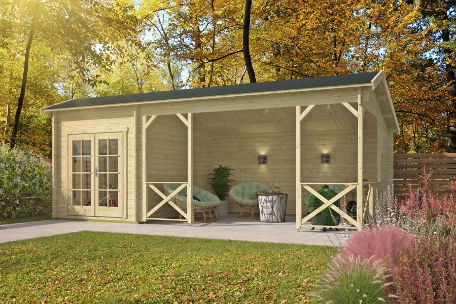 Tuindeco Gartenhaus Blockhütte / offene Scheune KUKKA 350 x 700 / 40mm