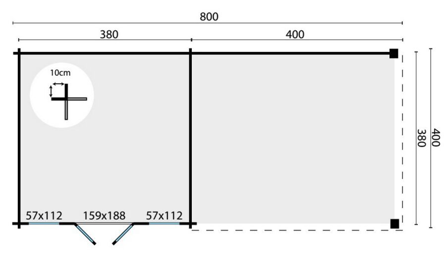 Tuindeco Gartenhaus Blockhütte KWASPA 800 x 400 / 44mm