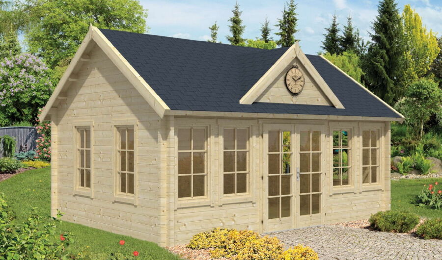 Tuindeco Gartenhaus Blockhütte Clockhouse TREVOR + 27 mm Dach / 550 x 400 / 70mm, natur