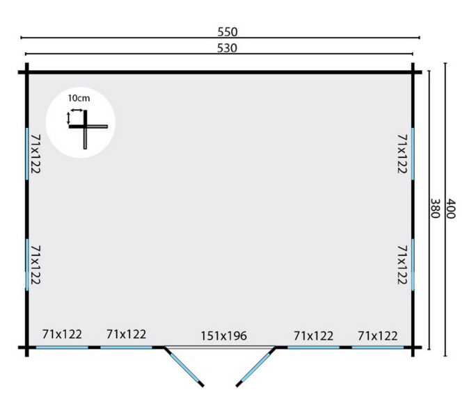 Tuindeco Gartenhaus Blockhütte Clockhouse TREVOR + 27 mm Dach / 550 x 400 / 70mm, natur