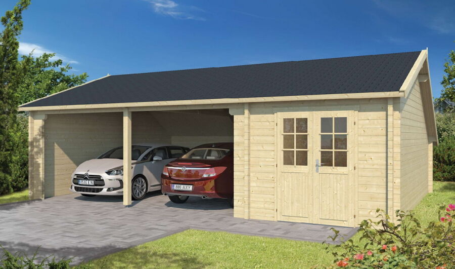 Tuindeco Garage Garage-Offene Scheune + Abstellraum SIGURD 600 x 850 / 70mm natur
