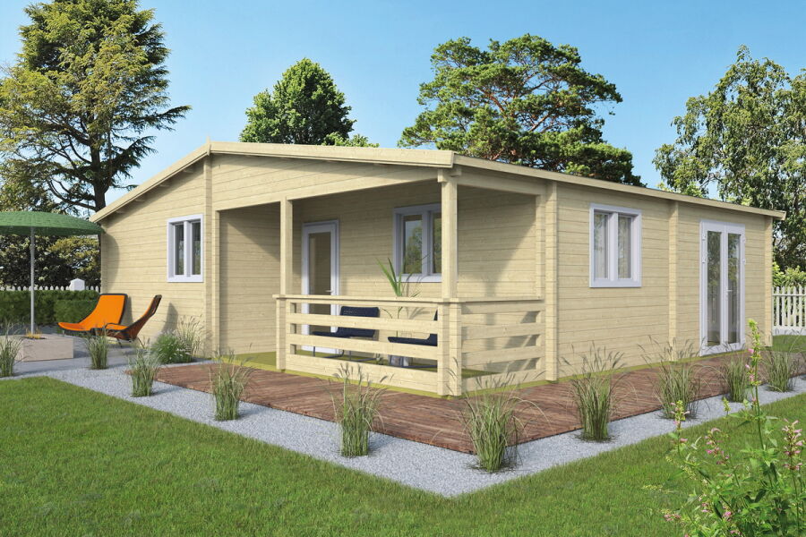 Tuindeco Gartenhaus Blockhütte AZORES + 27 mm Dach / 941 x 848 / 70 mm, natur