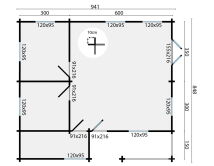 Tuindeco Gartenhaus Blockhütte AZORES + 27 mm Dach / 941 x 848 / 70 mm, natur