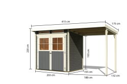 Karibu Gartenhaus GLÜCKSBURG 2 im Set mit Anbaudach...