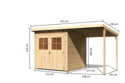 Karibu Gartenhaus GLÜCKSBURG 3 im Set mit Anbaudach...