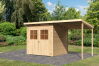 Karibu Gartenhaus GLÜCKSBURG 3 im Set mit Anbaudach naturbelassen  19mm Wandstärke