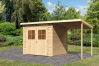 Karibu Gartenhaus GLÜCKSBURG 4 im Set mit Anbaudach naturbelassen  19mm Wandstärke