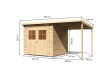 Karibu Gartenhaus GLÜCKSBURG 4 im Set mit Anbaudach naturbelassen  19mm Wandstärke
