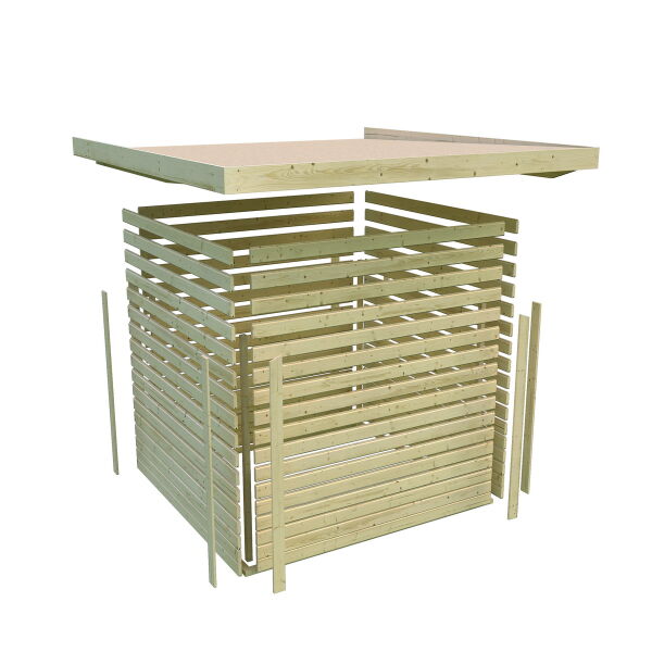 Karibu Gartenhaus QUBIC 2 im Set mit Anbaudach  terragrau 19mm Wandstärke
