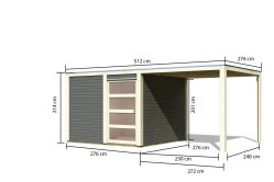 Karibu Gartenhaus QUBIC 2 im Set mit Anbaudach  terragrau 19mm Wandstärke