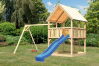 Karibu Spielturm LUIS Spielturm naturbelassen inkl. Sandkiste Doppelschaukel und Rutsche blau