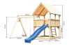 Karibu Spielturm LUIS Spielturm naturbelassen inkl. Sandkiste Doppelschaukel und Rutsche blau