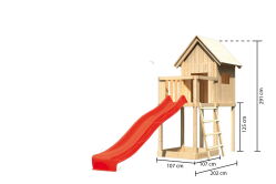 Karibu Spielturm FRIEDA naturbelassen inkl. Sandkiste inkl. Rutsche rot