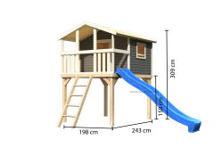 Karibu Spielturm Stelzenhaus BENJAMIN terragrau inkl. Rutsche blau