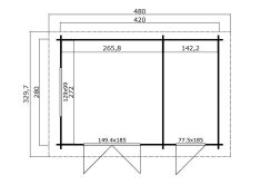 Gartenhaus MOSEL 440x300 cm (L); 40 mm Doppelnut; ohne Boden; 2-Raum-Haus