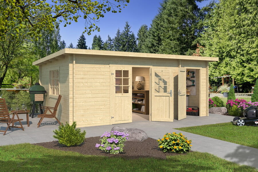Gartenhaus RHEIN 560x420 cm (L); 40 mm Doppelnut; ohne Boden; 2-Raum-Haus