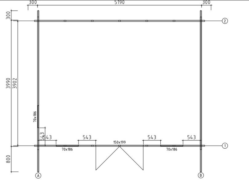 Gartenhaus JORIS; 539x419 cm ISO (A); 44 mm Bohlen; inkl. Boden