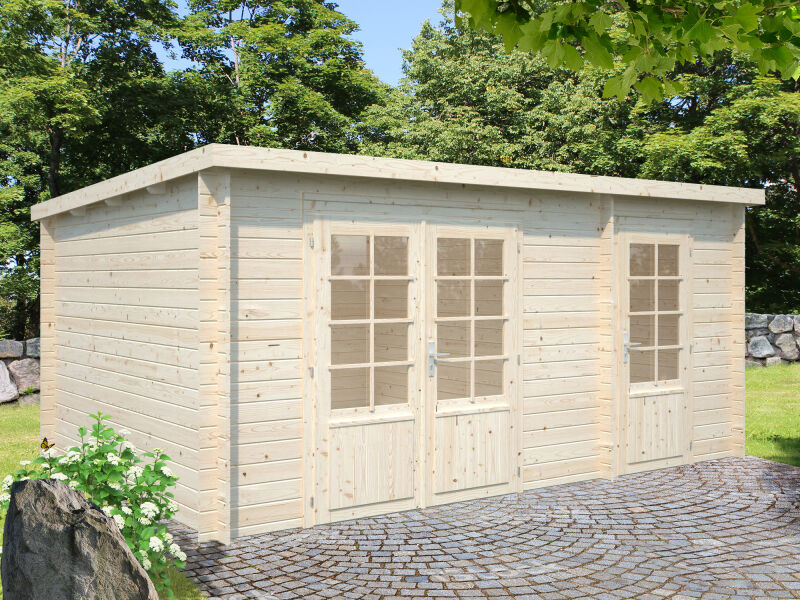 Gartenhaus ELLA 13,1 m²; 470x320 cm, 28mm Bohlen, naturbelassen