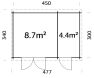 Gartenhaus ELLA 13,1 m²; 470x320 cm, 28mm Bohlen, naturbelassen