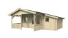 Gartenhaus SPIEKEROOG 4x5 m + 2 m Terrasse und seitlicher Anbau / 50mm