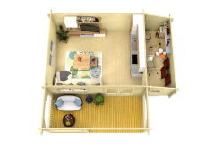 Gartenhaus SPIEKEROOG 5x5 m + 2 m Terrasse und seitlicher Anbau / 50mm
