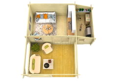 Gartenhaus SPIEKEROOG 4x4 m + 3 m Terrasse und seitlicher Anbau / 50mm