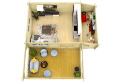 Gartenhaus SPIEKEROOG 5x4 m + 3 m Terrasse und seitlicher Anbau / 50mm