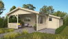 Gartenhaus SPIEKEROOG 5x4 m + 3 m Terrasse und seitlicher Anbau / 50mm