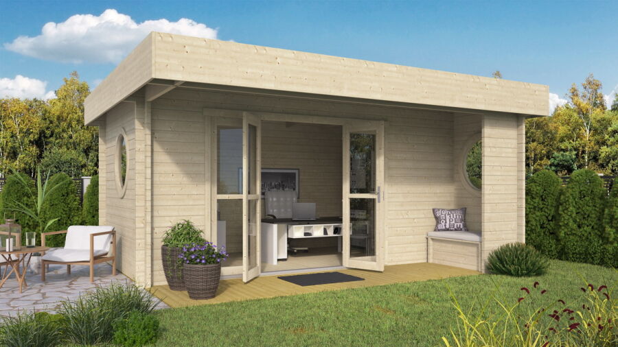Gartenhaus WANGEROOGE 5x5 m / 50mm / einseitig farblich behandelt