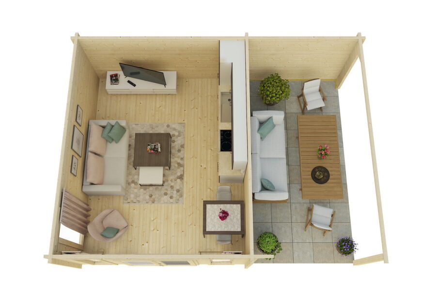 Gartenhaus Carmen 4x5 m + 3 m Schleppdach / 45mm