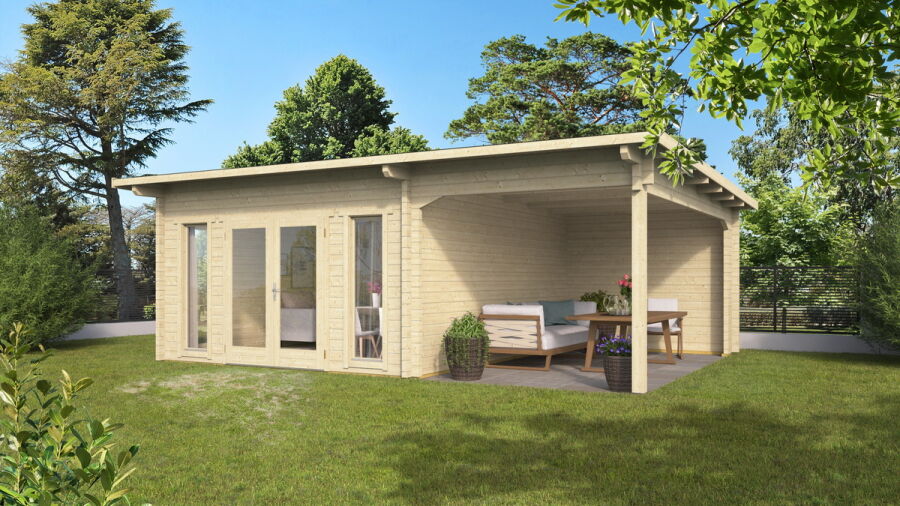 Gartenhaus Carmen 4x5 m + 3 m Schleppdach / 45mm